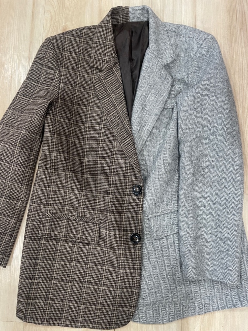 Two-Tone Wool Blend Blazer - Brown & Gray